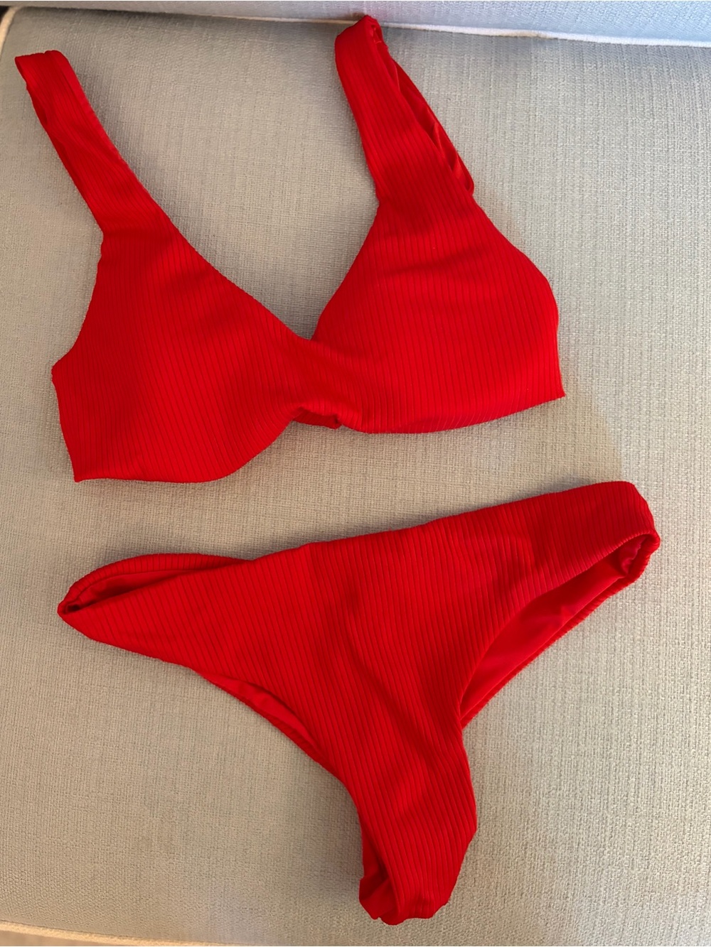 Red Ribbed Bikini Set